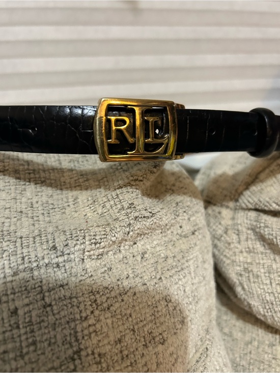 Lauren Ralph Lauren Accessories - Lauren Ralph Lauren Croc Embossed Gold Buckle Black Leather Women’s Belt Large